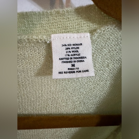 Moth Anthropologie Green Mohair/Wool Blend Cardigan w/ Jewel Flower Buttons - Picture 3 of 7